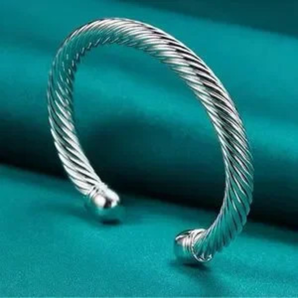 Silver plated Thick Bangle Bracelet for Woman Man